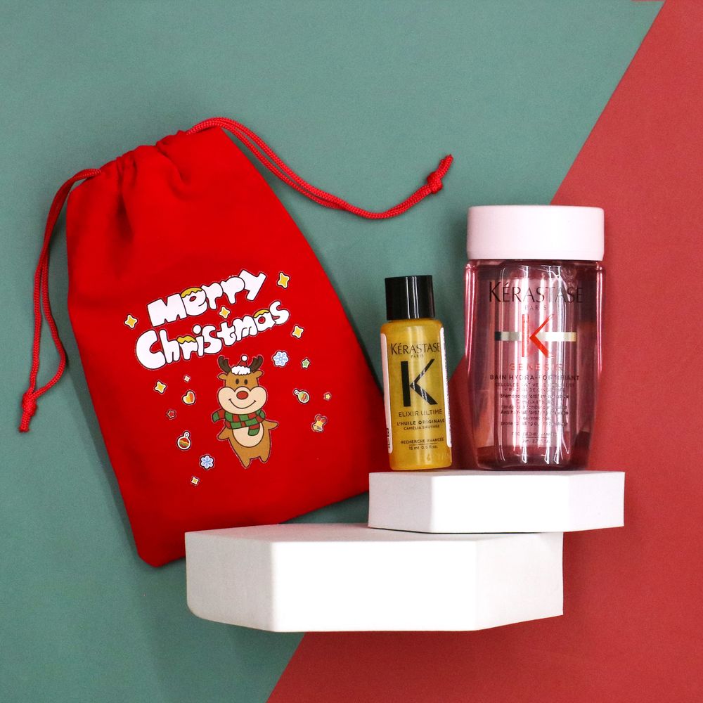 【聖誕交換禮物】『花漾修護組』KERASTASE 卡詩 粉漾芯生髮浴(清爽型)80ml+金緻柔馭山茶花鎏光露15ml HS05 HS03 HH08