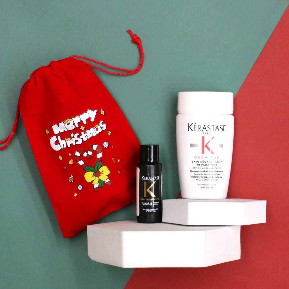 【聖誕交換禮物】『強韌香氛組』KERASTASE 卡詩 白鑽升肽重建髮浴80ml+黑鑽極萃逆時玫瑰香氛露15ml HH08 HH15 HH07