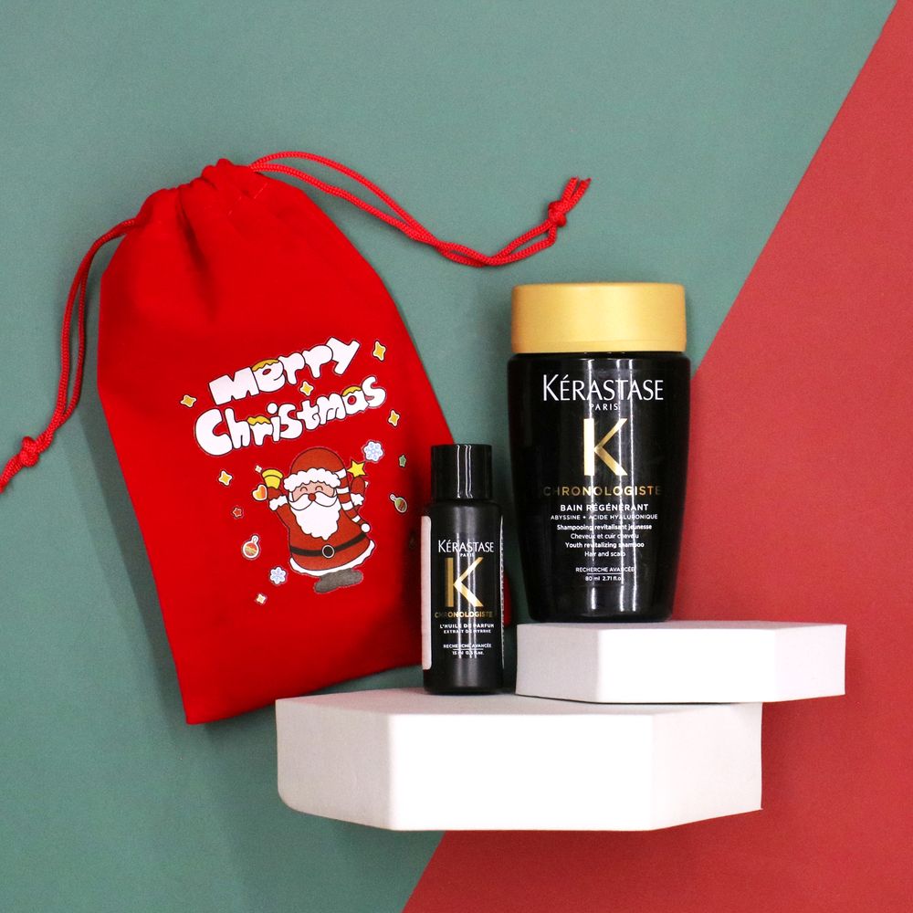 【聖誕交換禮物】『全能抗損組』KERASTASE 卡詩 黑鑽極萃逆時髮浴80ml+黑鑽極萃逆時玫瑰香氛露15ml HH08